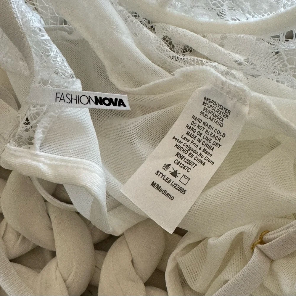 Fashion Nova | Women’s White Lace Lingerie Bodysuit - Picture 3 of 4